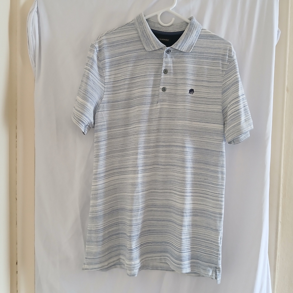Banana Republic Blur Striped Logo Pique Polo Shirt L